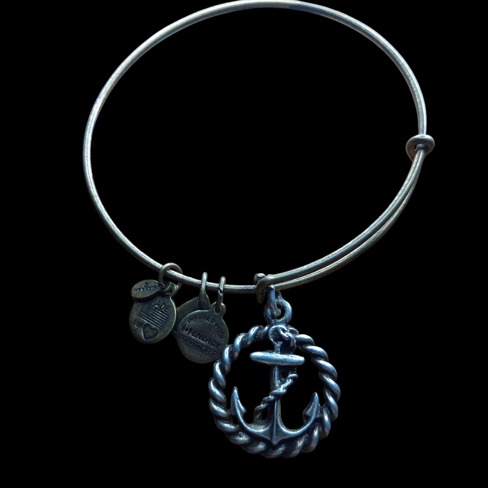 Silver Anchor Charm Bangle Bracelet